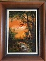 Crimson twilight oil painting