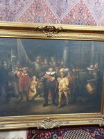 Gigantic oil painting Night Watch after Rembrandt hand painted 224x164 cm, gorgeous gold frame