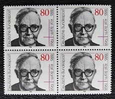 N1282n / Németország 1986 Karl Barth bélyeg postatiszta négyestömb