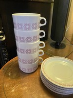 Alföldi lila mintás porcelán cappuccino / teás csészék alátéttel