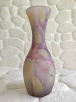 Különleges lila és mustársárga márványos üveg váza