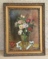 Ludány? 1920s flower still life, oil painting