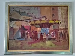 Rudolf Ullik 1900-1996 Austrian oil on canvas painting horse carousel scene