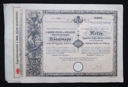 Magyar Fegyver- és Lőszergyár részvény 100 forint 1888 - a FÉG elődje