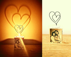 2 photo wooden candlesticks with optional wire decoration - gift idea