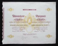 Magyar Szalámigyár Részvénytársaság részvény 2000 korona 1924