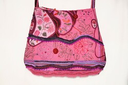 Pink, burgundy, hand-embroidered, floral, beaded, felt ball, rosy, large size, women's shoulder bag