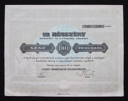Letenyei Takarékpénztár részvény 100 pengő 1929 - Letenye
