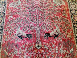 A tree of life with a face + a large variety of birds - antique tapestry rarity !!!