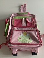 At a low price, new German wheeled children's trolley suitcase backpack pink white green frog king