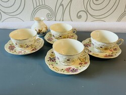 Zsolnay butterfly 4 tea cups with 4 saucers and 1 vase