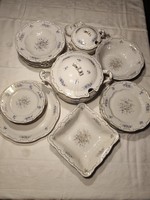 Zsolnay  27 db-os étkészlet barokk kék virágos , antik (1925-1950 )