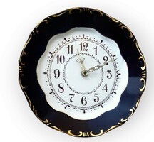 Zsolnay pompadour porcelain wall clock in flawless condition, richly gilded, decorated with hand painting