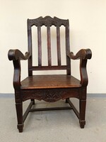 Antique ethnographic folk peasant carved furniture wooden armchair throne chair 826 8811