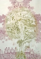 Zala Tibor Munkácsy-díjas grafikusművész: Az égig érő fa (színes rézkarc) népi hiedelemvilág