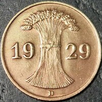Germany 1 reichspfennig, 1929 mint mark 