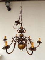 Antique 6-arm patinated large bronzed copper Flemish fish chandelier 858 8761
