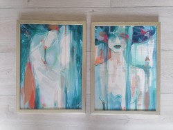 A pair of framed pictures on a watercolor/acrylic frame