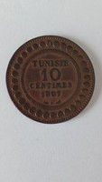 10 Centimes 1907 Tunézia, ( Afrika )  Ritkább kiadási év !