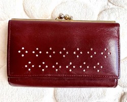 Gyönyörű bordó bőr pénztárca klasszikus gömb csatos sosem használt retro darab