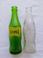 2 retro soda bottles - brand and coca-cola