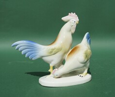 Régi GDR Lippelsdorf német porcelán tyúk és kakas páros figura
