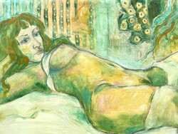 Czech risztina Hungarian painter green nude - painting