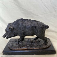 Antique bronze boar statue