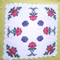 Red, blue floral, square, textile tablecloth
