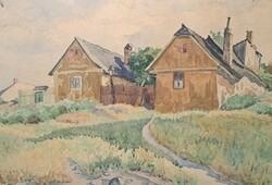 Tabán, 1919 - watercolor - béla pachu v. Béla Pacsa - Budapest, old street view