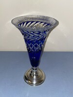 Antique silver base polished crystal vase