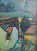 István Ilosvai Varga (1895-1978): Szentendre staircase. Signed oil painting.