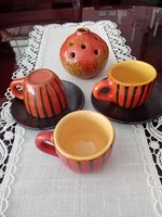 Retro zalai / lake head ceramics - 8 pcs: coffee cups, saucers, ikebana - vase, turtle