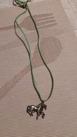 A horse metal pendant with real colored leather neck pendant for sale.