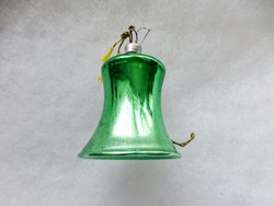 Antik üveg karácsonyfadísz,ritka zöld harang