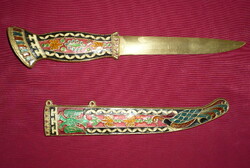 Old fire copper paper cutter with enamel inlay and decorative case