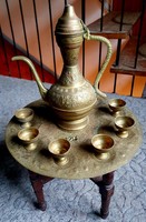 Tunisian handmade copper ornament tea set with table