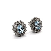 0150. White gold earrings with diamonds and aquamarine