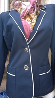 Dark blue blazer with white piping - women's jacket size L -