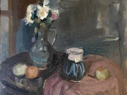 Éva Gera (1923-1996) gallery retro oil canvas tabletop still life painting