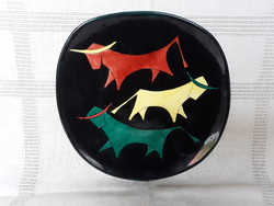 Retro Bodrogkeresztúr ceramic bull wall plate