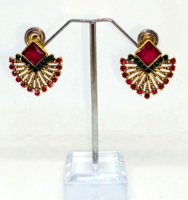 Art deco style green and red crystal earrings 411