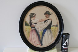Dancing couple in folk costume - subkégel gyula - silk painting