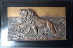 Oroszlánok a szavannában - bronz relief falidísz