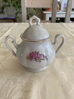 Rózsaszín virágos, porcelán cukortartó ( kínai )