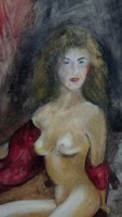 Beautiful nude painting, 76 cm, seated female figure in front of a window, 86 cm painting
