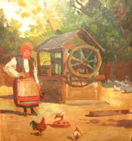Guaranteed original Zórád Géza /1896-1962/ painting: girl at the wheelhouse