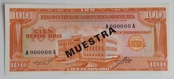 Dominica 100 pesos oro, 1975, muestra, rare, unc banknote