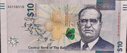 Bahamas $10, 2022, unc banknote