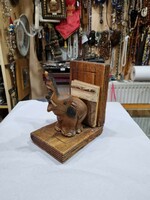 Wood carved elephant bookend